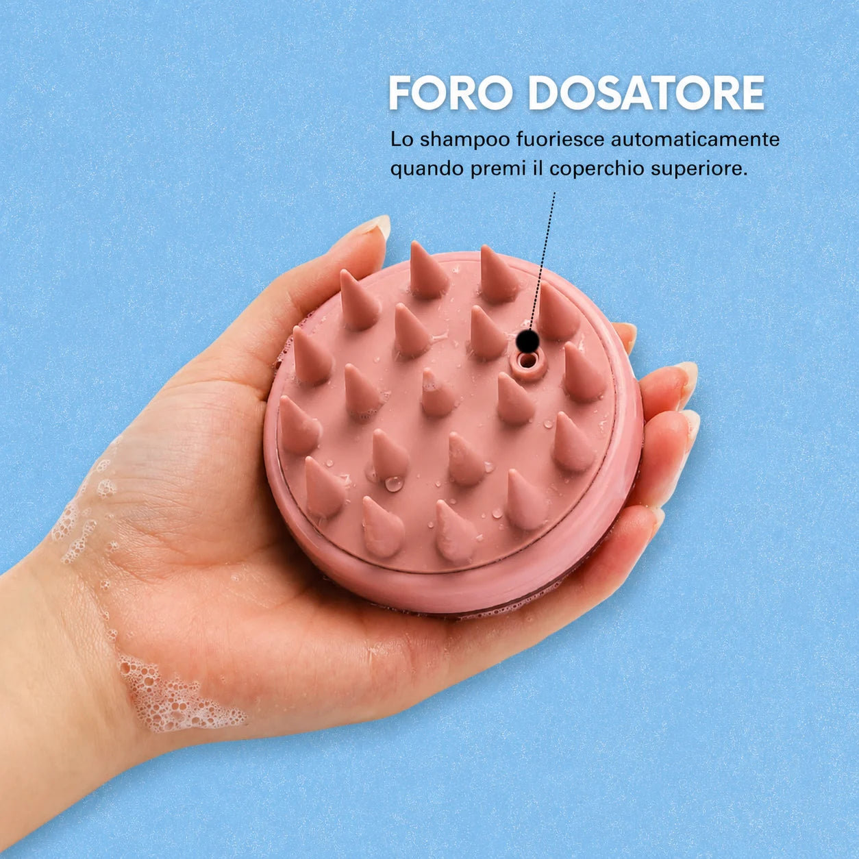 Pelluce Spazzola massaggiante per cuoio capelluto con dispenser shampoo