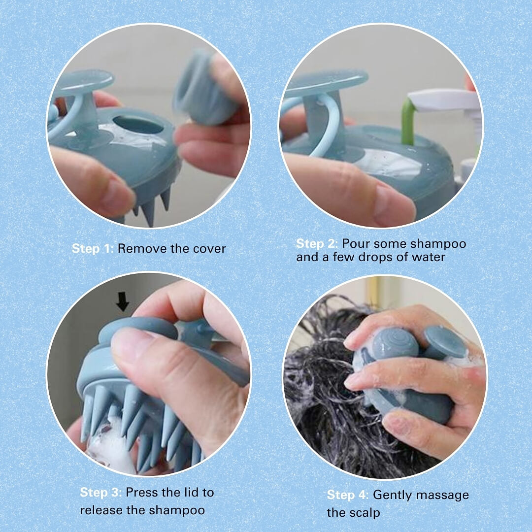 Pelluce Spazzola massaggiante per cuoio capelluto con dispenser shampoo