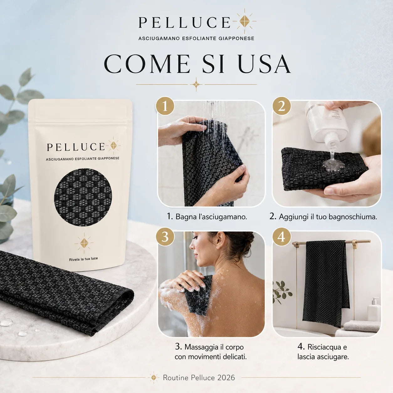 Pelluce Telo Doccia Esfoliante Antibatterico