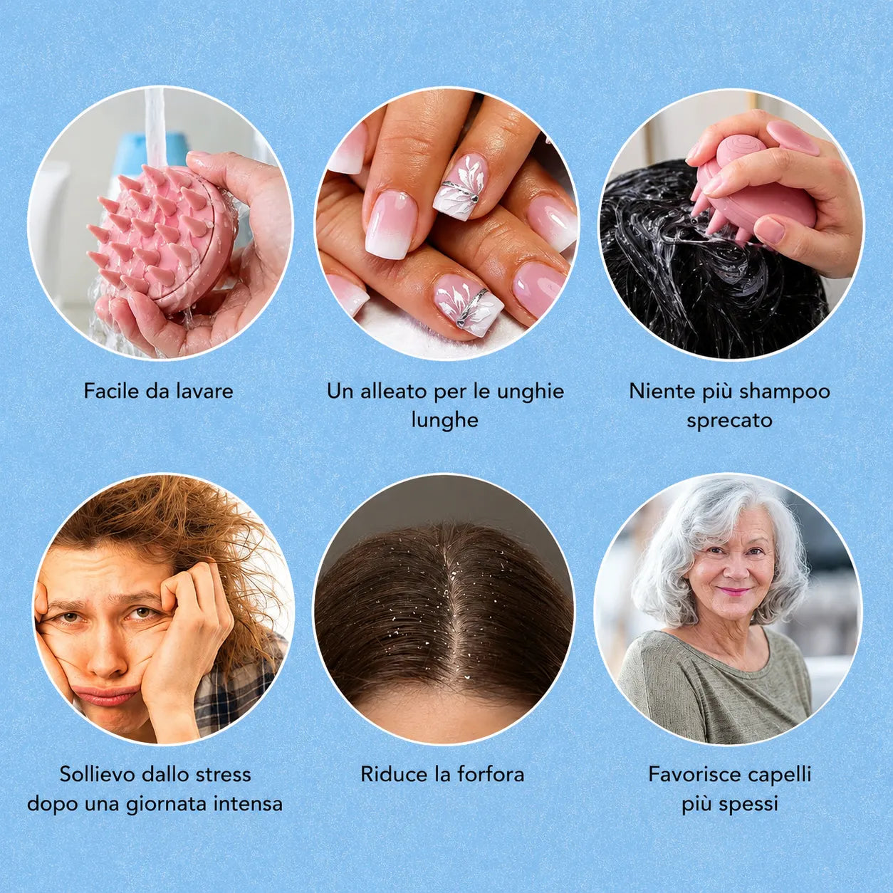 Pelluce Spazzola massaggiante per cuoio capelluto con dispenser shampoo